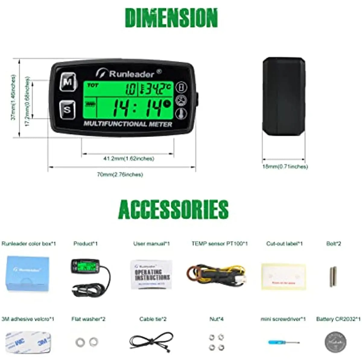 Medidor de temperatura Digital RPM para motor de Gas, moto, Jet Ski, Buggy, SnowblowTractor, Pit Bike, Paramotor