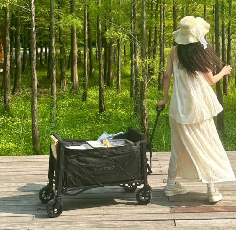 Carro de Camping plegable con sombrilla, carrito de mano de almacenamiento multifuncional portátil de viaje, herramientas útiles y prácticas para acampar al aire libre