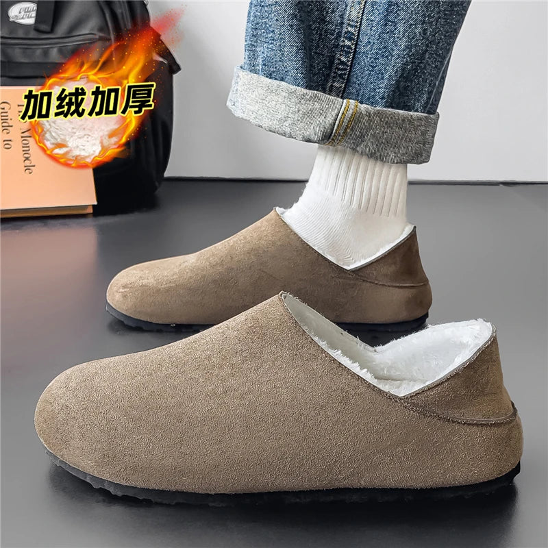 2025 zuecos de moda, zapatillas para hombre, zapatillas planas informales para exteriores, cómodas zapatillas de gamuza de suela gruesa, zapatos de playa antideslizantes para mujer