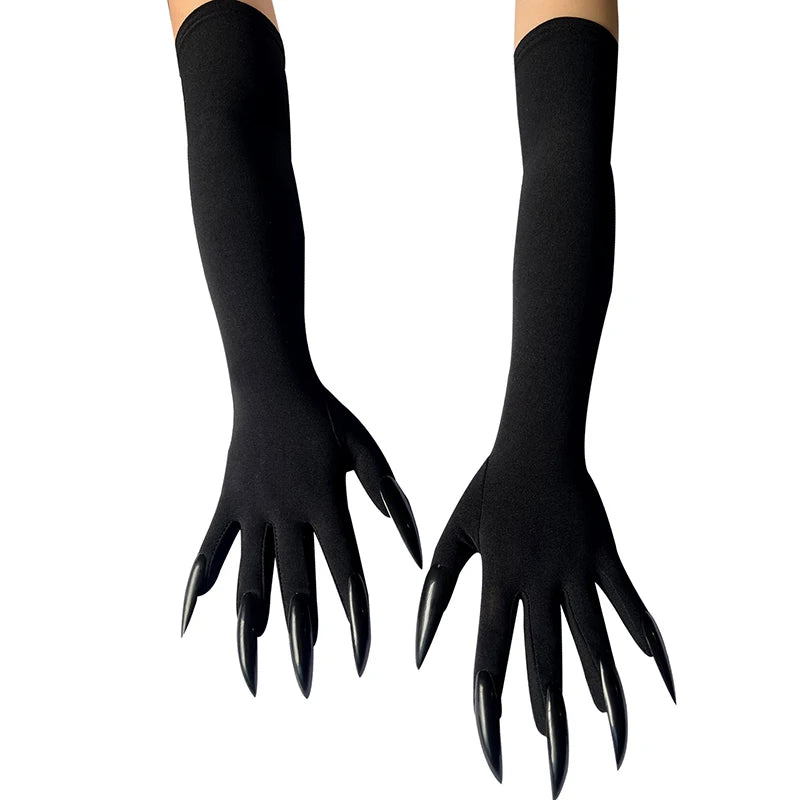 Manoplas elásticas de uñas largas con garra de miedo para mujer, guantes con garras de fantasma del diablo negro para Halloween, disfraz de actuación de Cosplay para fiesta, 43cm