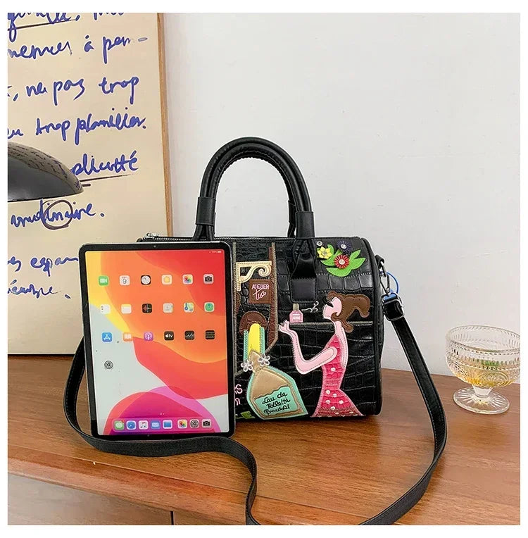 Bolso de mujer tridimensional bordado europeo y americano nuevo bolso Boston de hombro de gran capacidad bolso cruzado de moda