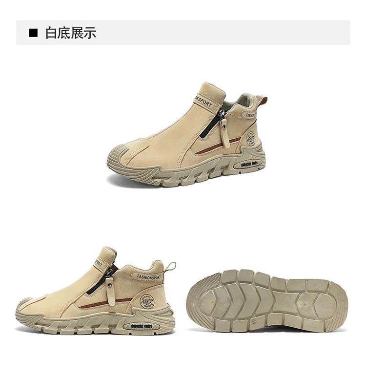 Botas de plataforma de diseñador de moda para hombre, zapatos de trabajo informales con cremallera para exteriores, antideslizantes, resistentes al desgaste, nuevo estilo, 2025