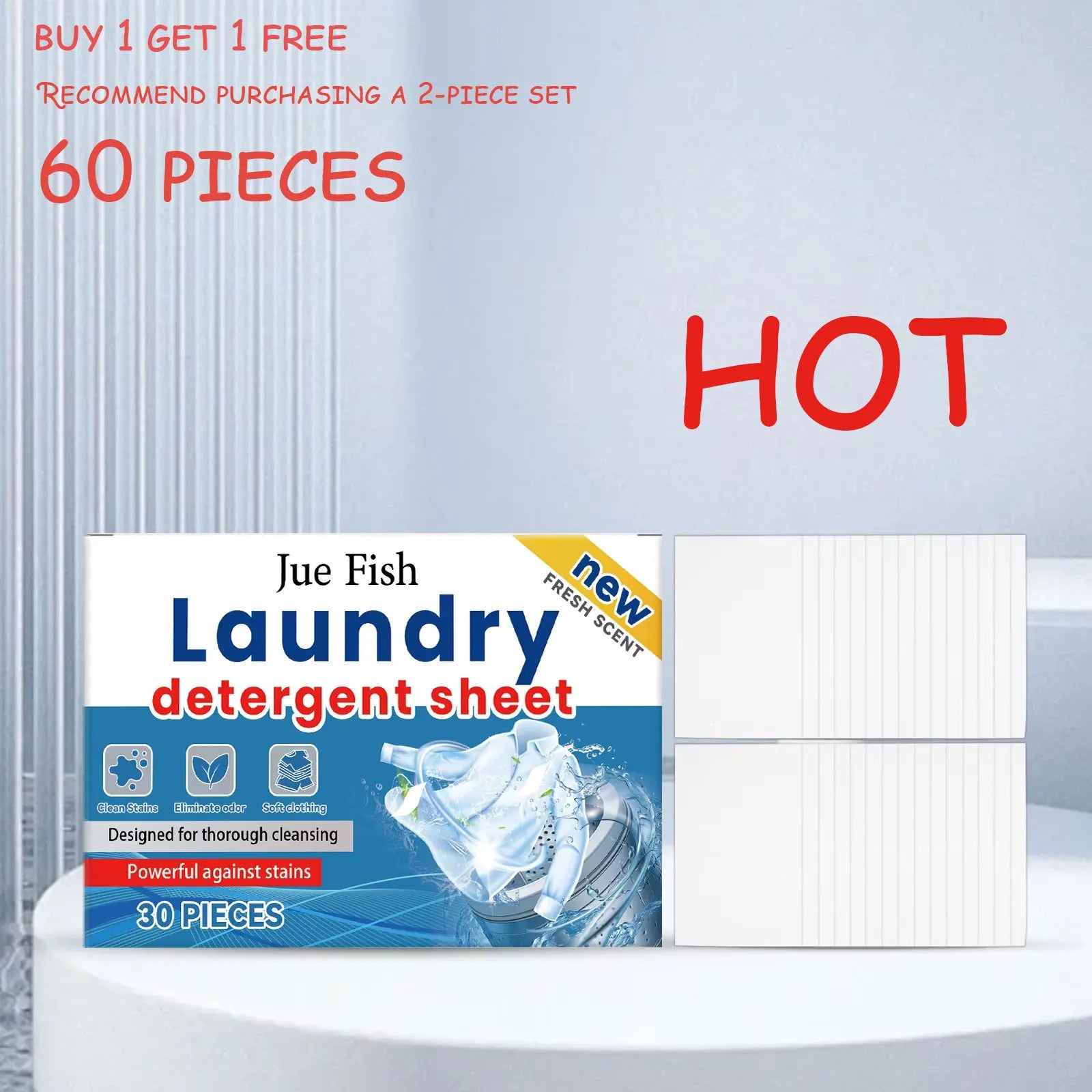 Detergente para ropa Jue Fish (30 piezas): suave en la piel, potente eliminación de manchas para ropa diaria