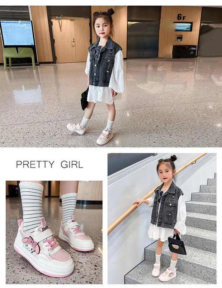 Zapatos informales para niños, zapatillas deportivas de cuero PU con dibujos animados para primavera y otoño, zapatos antideslizantes rosas Pruple, talla 22-36