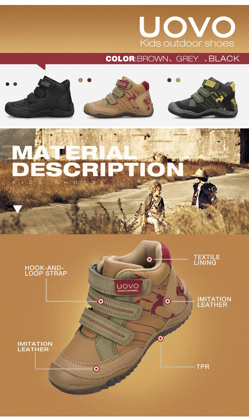 UOVO, recién llegado, zapatos escolares a media pantorrilla para niños, senderismo, moda deportiva, zapatillas informales para niños al aire libre, talla de zapatillas # 26-36