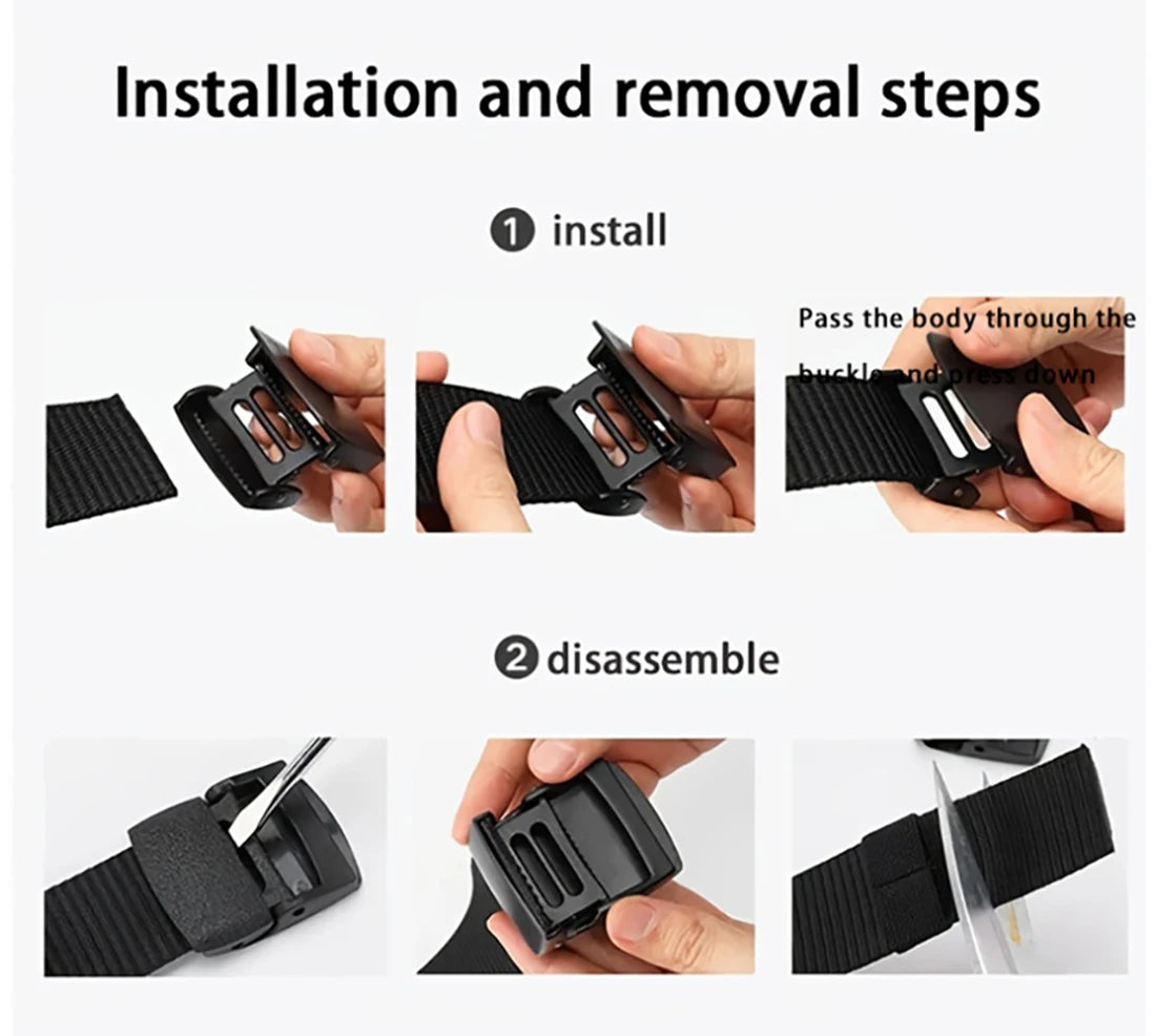 Cinturón de lona para hombre, hebilla de plástico, cinturón táctico de nailon sin Metal, cinturón para mujer