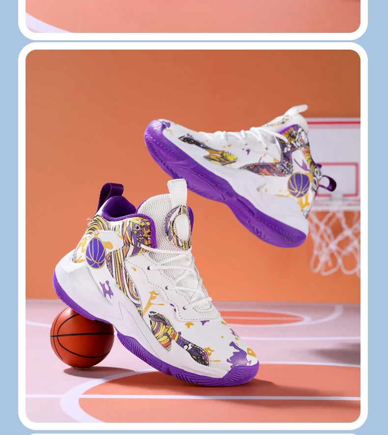 Zapatillas de baloncesto de moda para niños, zapatillas altas, zapatillas deportivas informales para niños, zapatillas de gimnasio antideslizantes con protección en el tobillo para niños