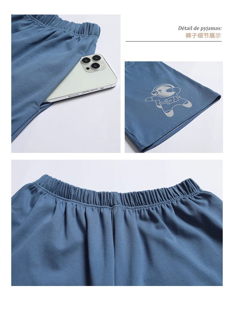 Pijamas para hombre y adolescente, pantalones cortos de algodón de manga corta con dibujos de astronauta, conjunto de ropa de descanso para estudiantes de secundaria, pijama para hombre, envío directo