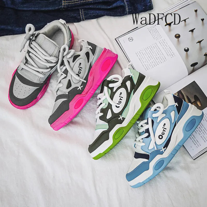 Zapatillas de deporte gruesas para hombre, zapatos de suela suave para correr, informales, de cuero de microfibra, transpirables, con plataforma aumentada de altura