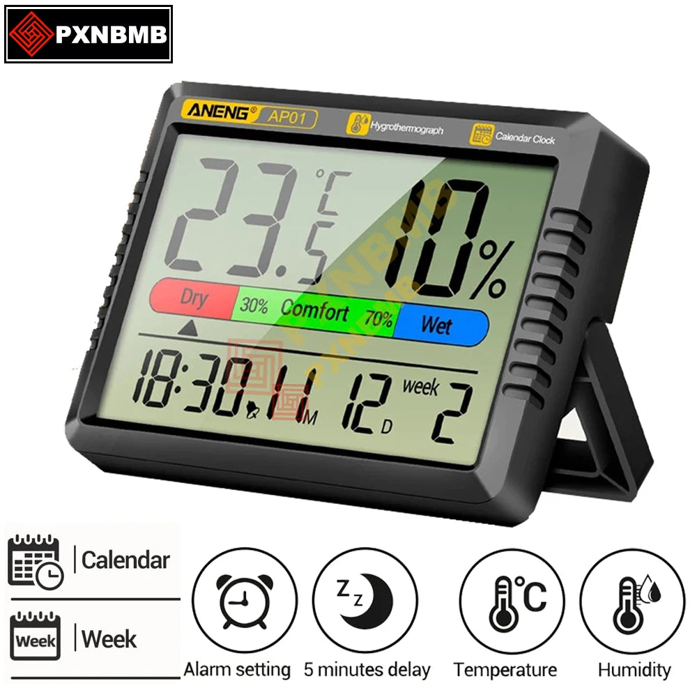 Termómetro de aire inteligente, higrómetro, reloj multifunción, pantalla Digital, Sensor de estación meteorológica para el hogar, interior y exterior