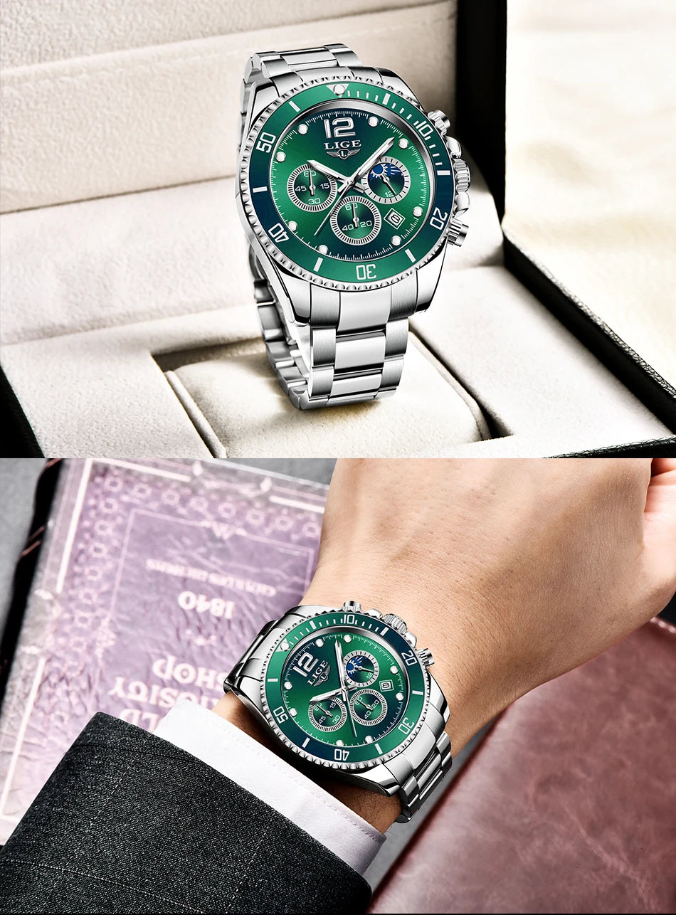 Reloj Masculino LIGE, nuevo reloj de cuarzo militar para hombre, relojes impermeables de lujo a la moda, cronógrafo con fecha de negocios para hombre