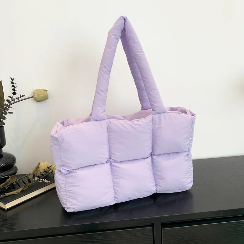 Bolso de mano acolchado a cuadros para mujer, bolsa de hombro impermeable, de gran capacidad, suave, de Color sólido, Retro, a la moda, de invierno