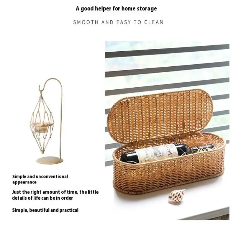 Cesta de almacenamiento de ratán de imitación de estilo bohemio, una caja de almacenamiento tejida con un marco a prueba de polvo para decoración del hogar