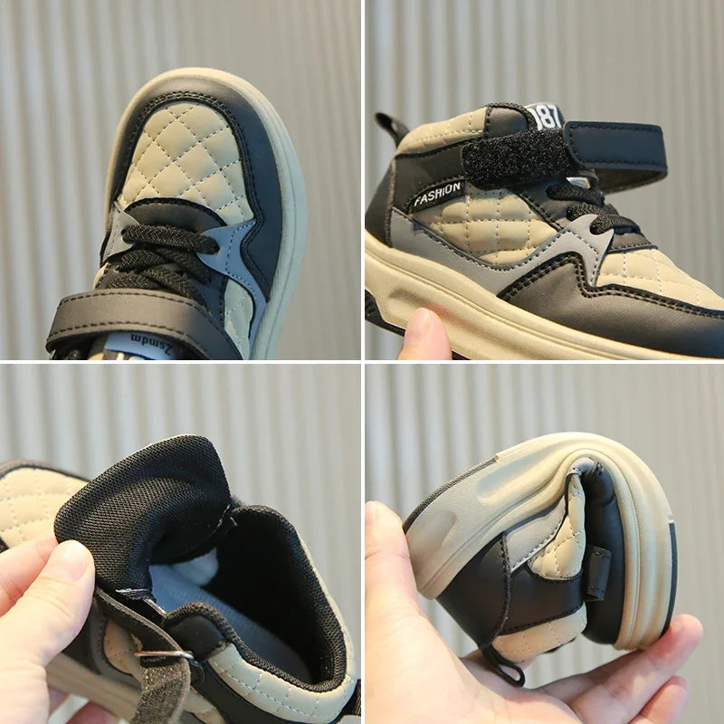 Nuevos zapatos de baloncesto gruesos para niños, zapatillas informales versátiles para la escuela, zapatillas altas antideslizantes con gancho para niños y niñas