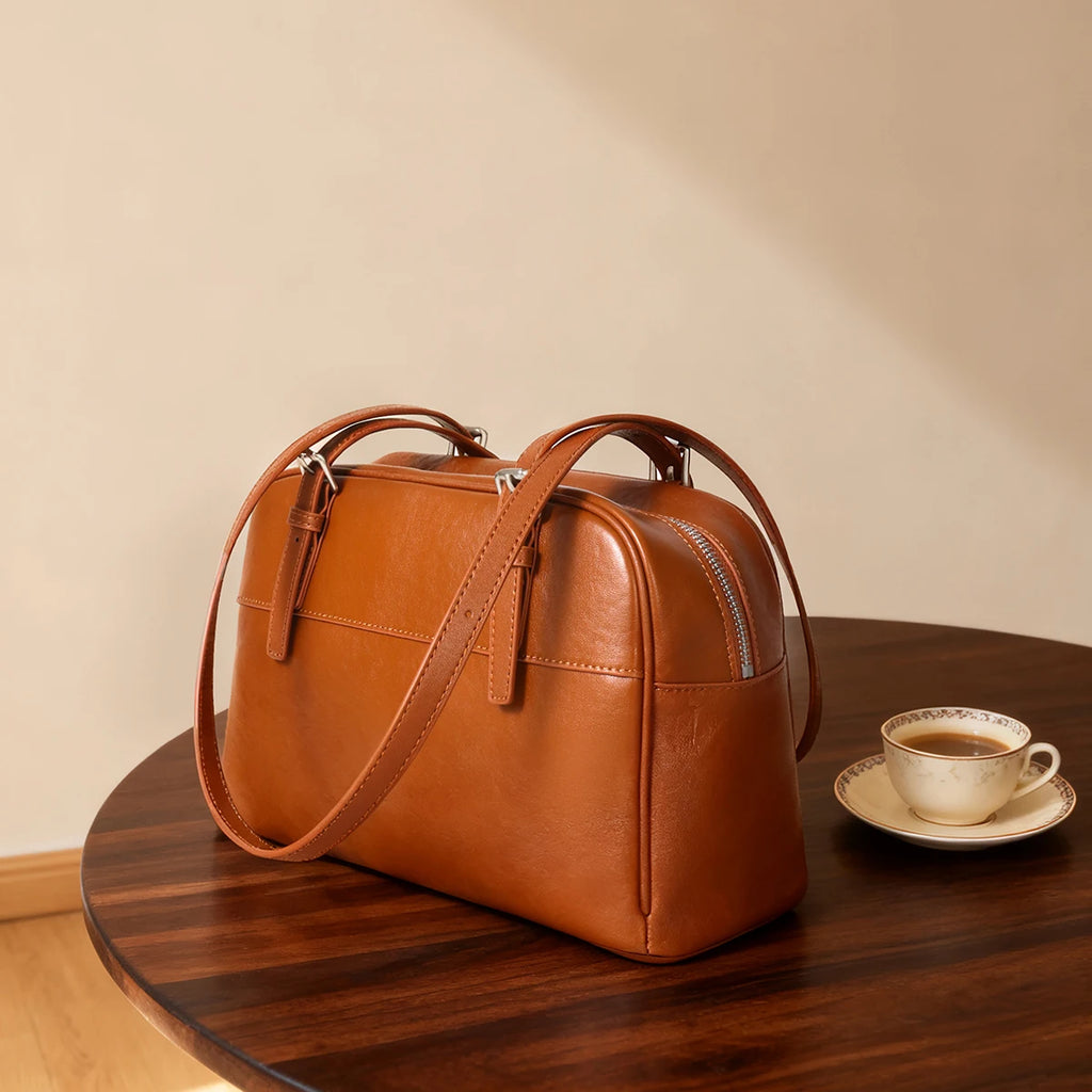 Bolso de Mano para Mujer 2025, Nuevo Bolso Boston, Bolso Bowling, Bolso de Hombro de Cuero Genuino, Bolso de Mujer