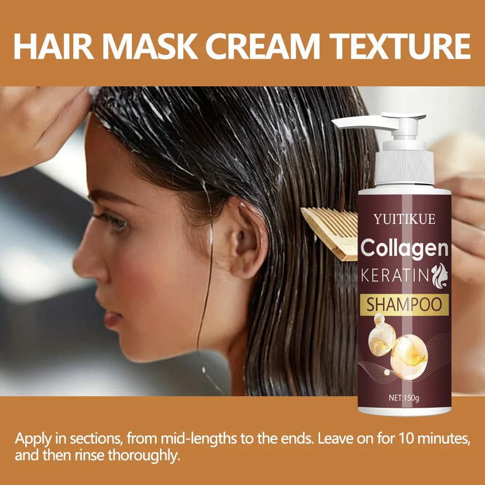 Champú de queratina de colágeno 150 g: nutre las raíces del cabello, suaviza y brilla, reparación suave, diseño de cabezal de bomba