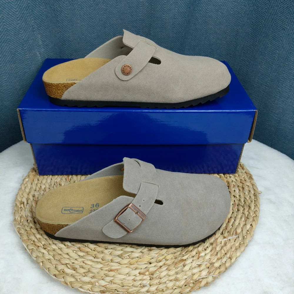 Zapatillas de moda para mujer, zapatillas clásicas de gamuza Vintage para playa, zapatos para el hogar, Sandalias de tacón grueso para exteriores, estilo informal