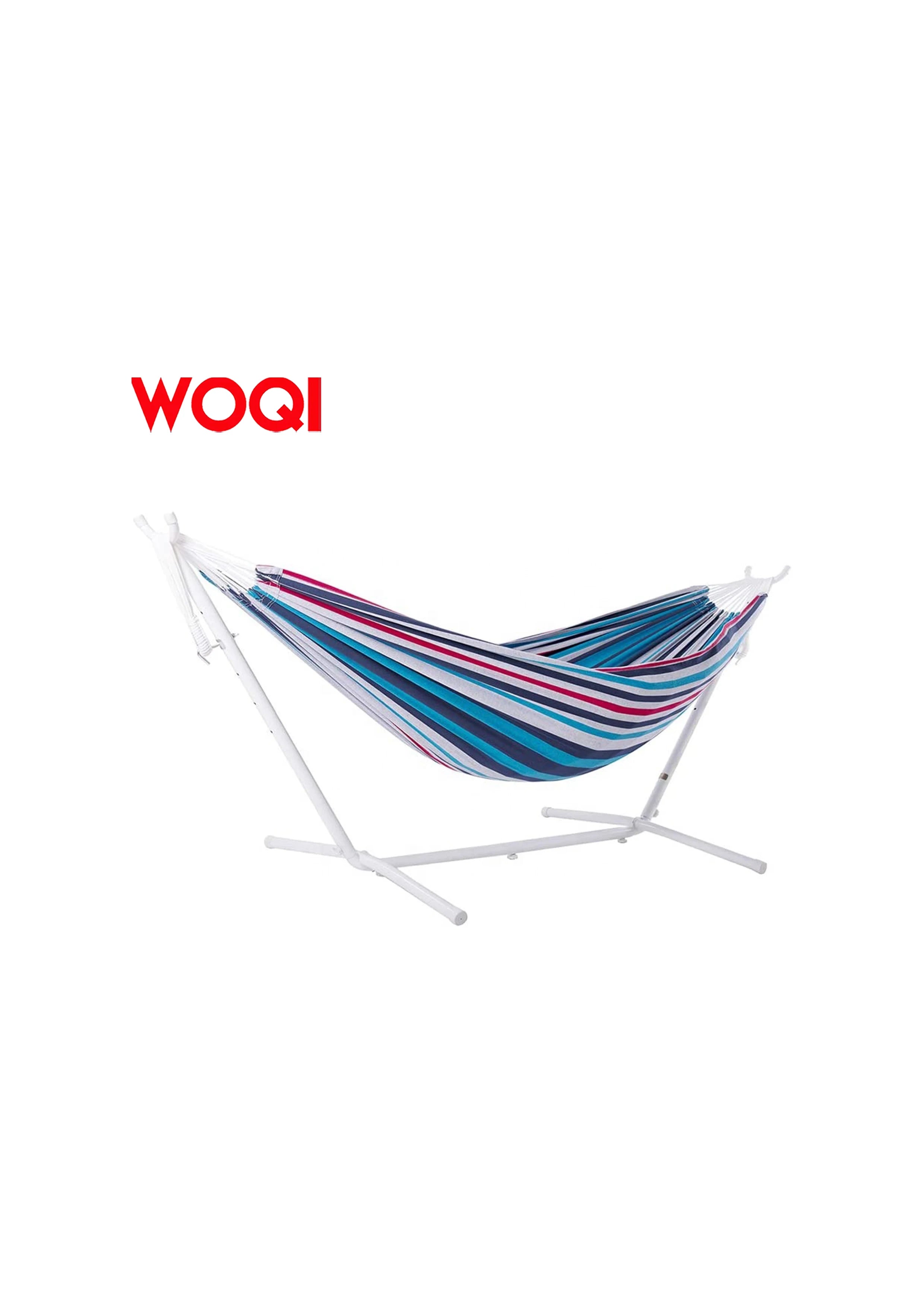 WOQI Hamaca plegable grande con flecos de macramé brasileño doble para acampar con soporte y bolsa de transporte