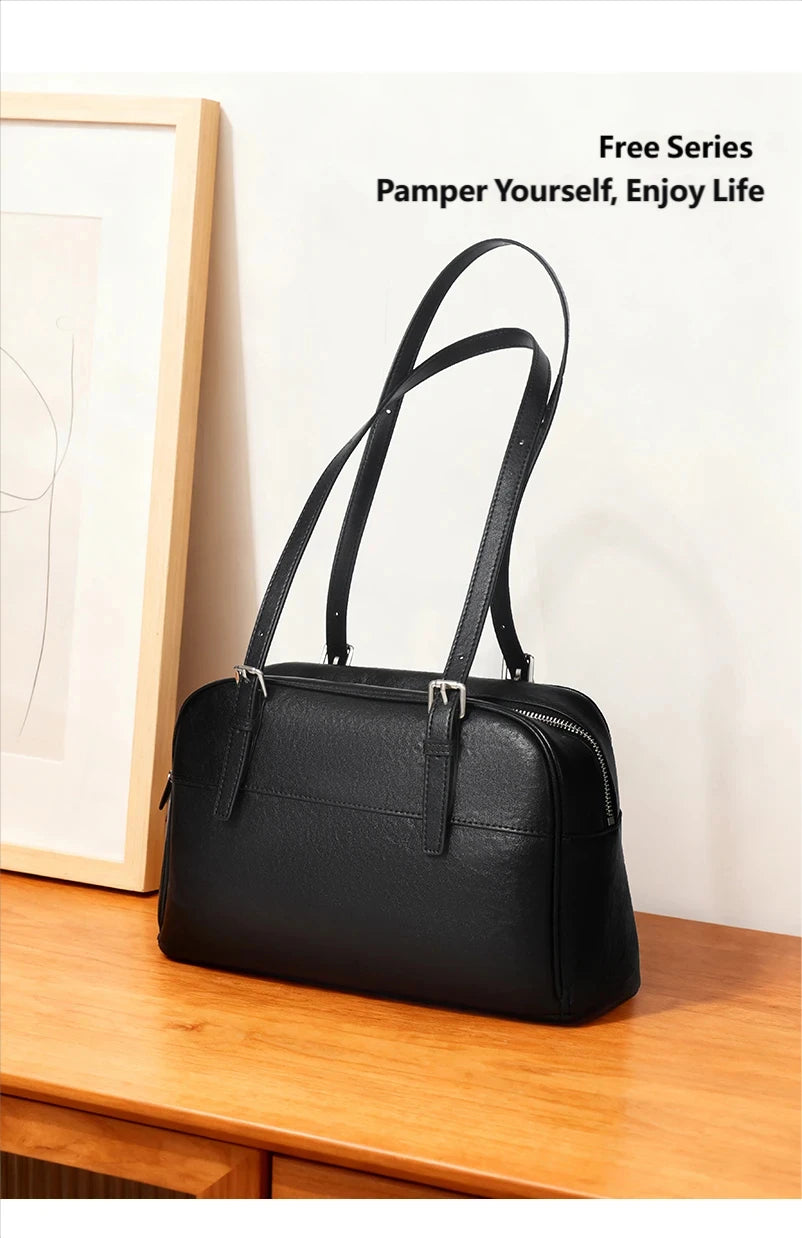 Bolso de Mano para Mujer 2025, Nuevo Bolso Boston, Bolso Bowling, Bolso de Hombro de Cuero Genuino, Bolso de Mujer