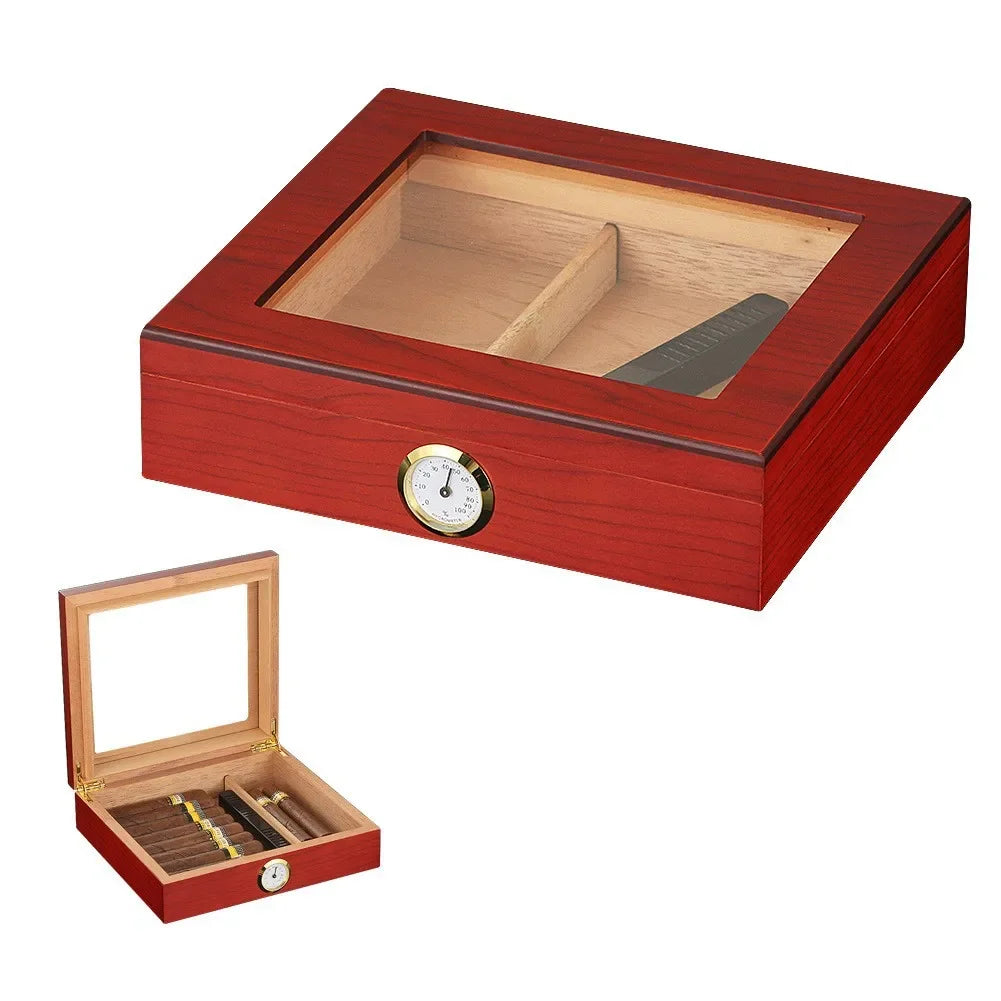 Caja de cigarrillos de almacenamiento hidratante para viaje, de madera de cedro, Simple y portátil, de gran capacidad, pantalla superior de vidrio