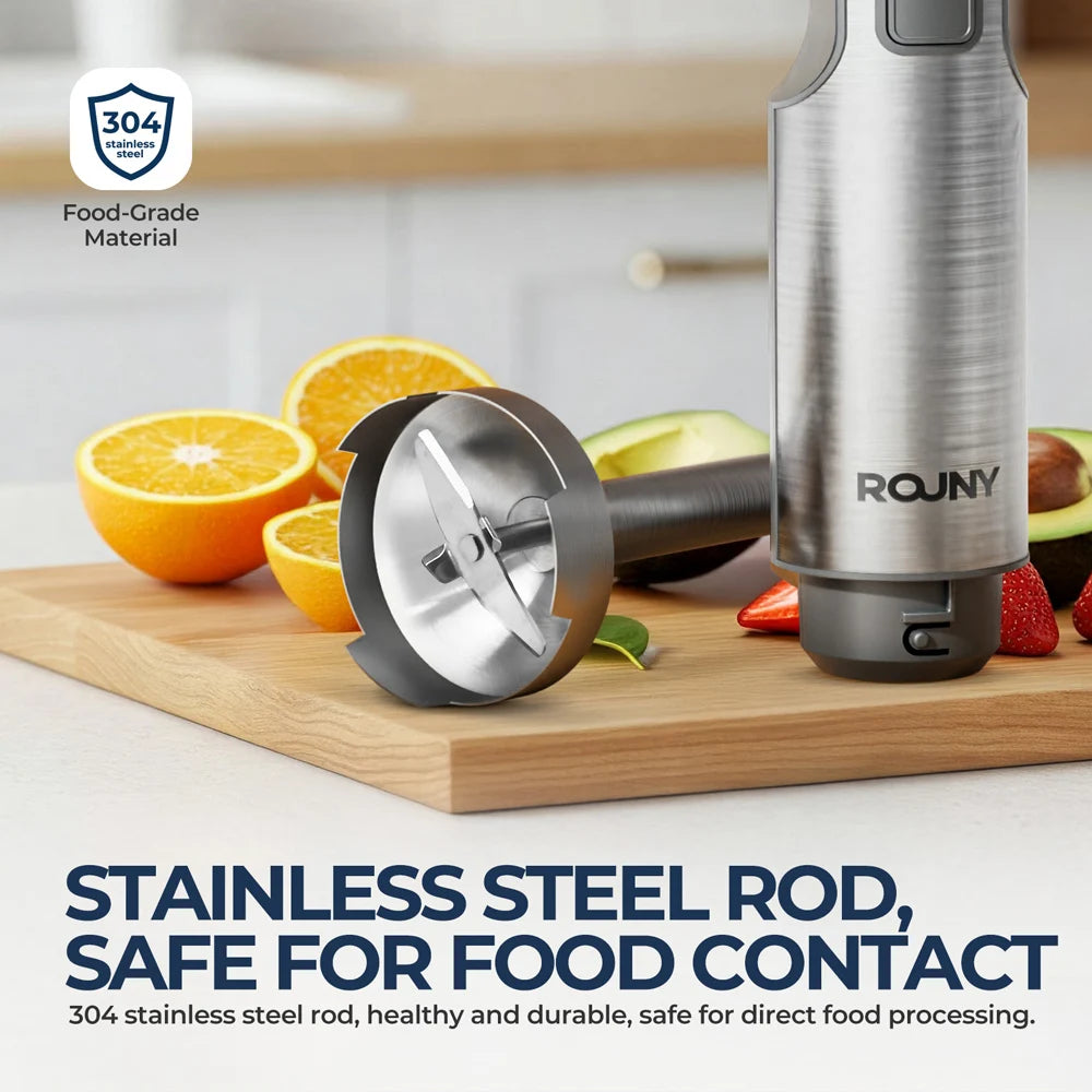 Batidora de inmersión manual potente de 1000W 4 en 1, batidora de alimentos con varilla de acero inoxidable, vaso mezclador de 700ml, procesador de 500ml, batidor