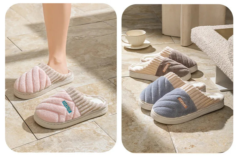 Zapatillas de casa informales para mujer, pantuflas de felpa de fondo suave, pantuflas térmicas antideslizantes, zapatillas planas informales a la moda para interiores e invierno para hombre