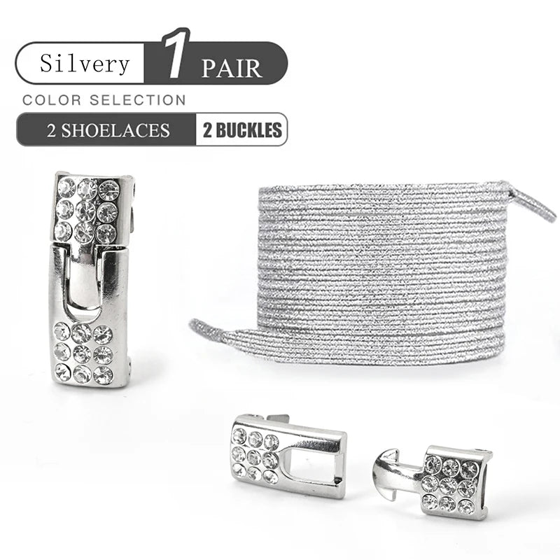 1 par de cordones sin cordones para zapatos, hebilla de diamante, cordones elásticos de encaje, luz de perlas, moda colorida sin corbatas, cordones, zapatillas para niños y adultos