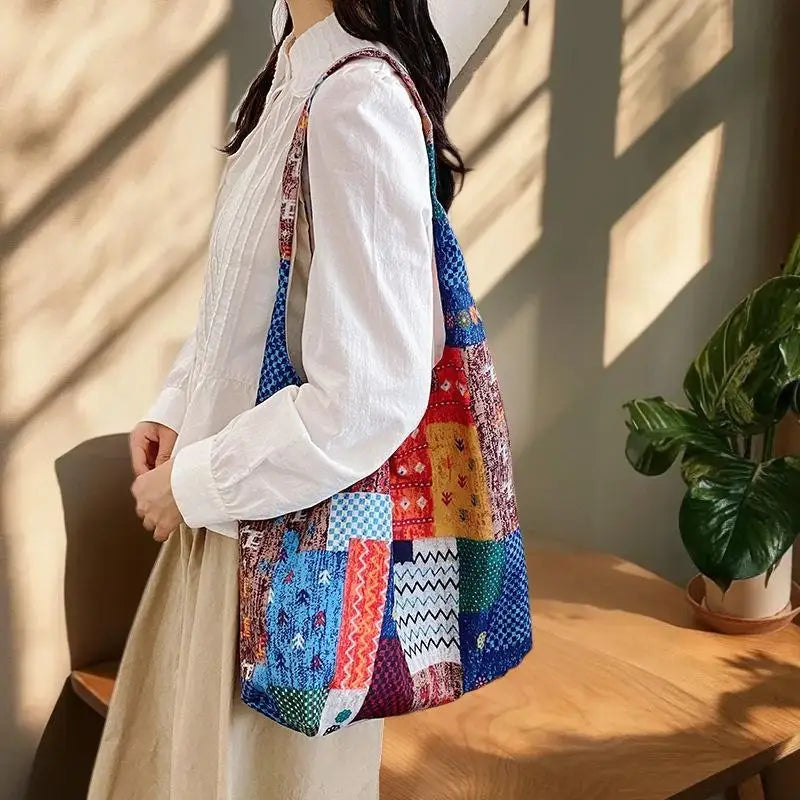 Fanshion-Bolso de retales de estilo étnico, bolso de hombro bohemio, informal, de gran capacidad, para ir al trabajo