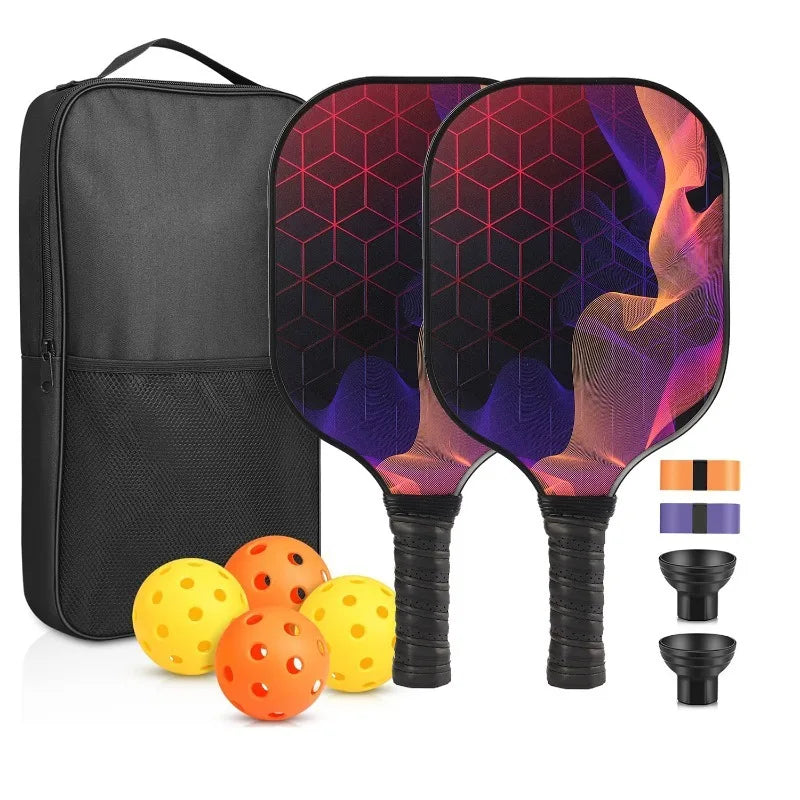 Juego de paletas de Pickleball, cubierta de raqueta portátil, bolsa de transporte, recolector de 2 bolas, núcleo de panal aprobado por USAPA, 4 bolas, cinta de 2agrip