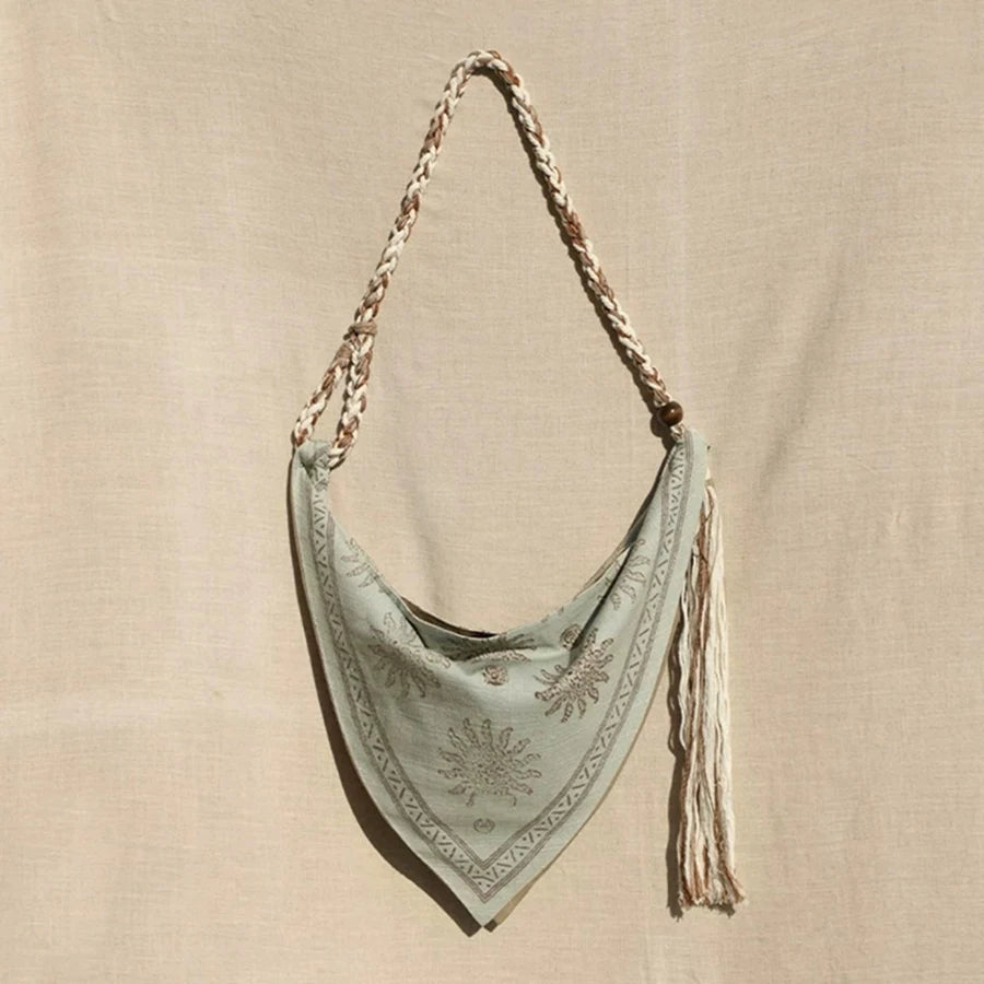Bolso de hombro estilo bohemio chic Su con cuerda de lino para un estilo vacacional, gran capacidad, diseño exclusivo, sensación de alta gama, bolso cruzado.