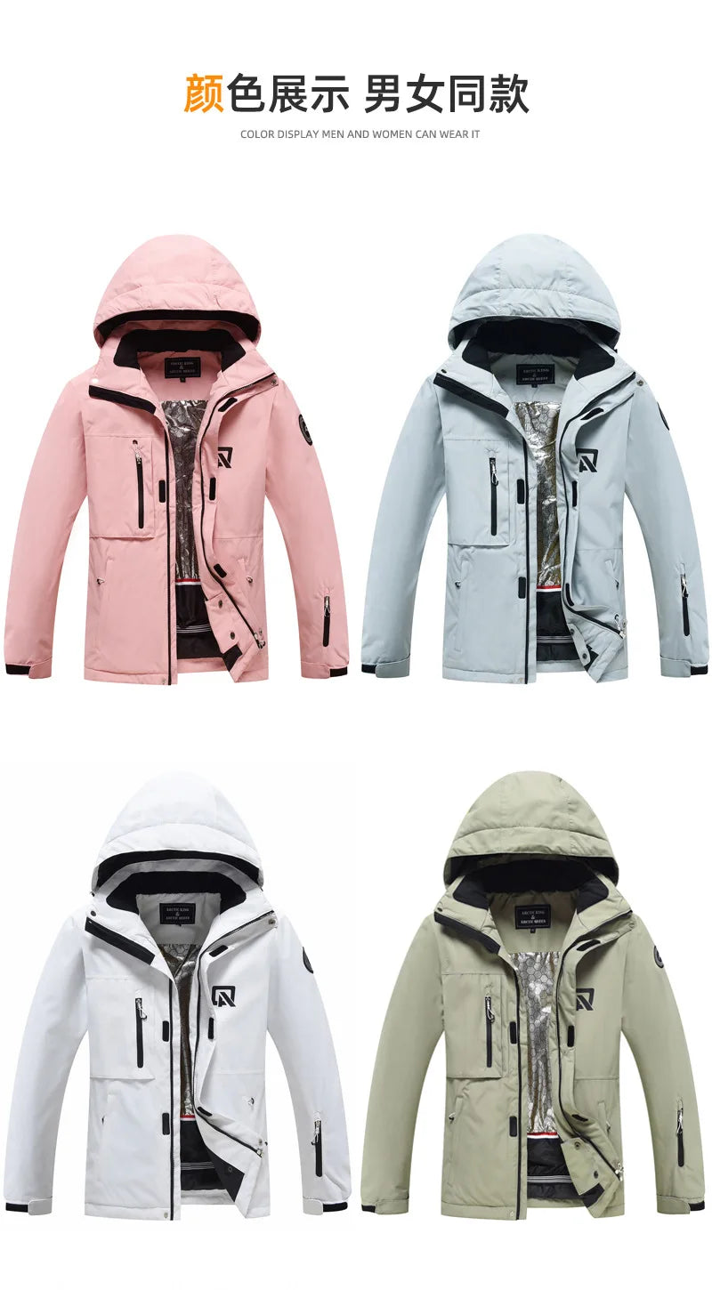 Traje de esquí para hombre y mujer, chaqueta de esquí impermeable a prueba de viento y pantalones con correa, traje cálido de invierno para pareja, novedad de 2023