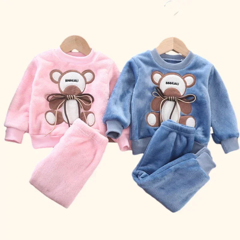 Ropa de otoño e invierno para niños, conjunto de pijamas para bebés, ropa de dormir de lana de Franela gruesa para niños, conjuntos de 2 uds, trajes cálidos para el hogar, ropa para niños