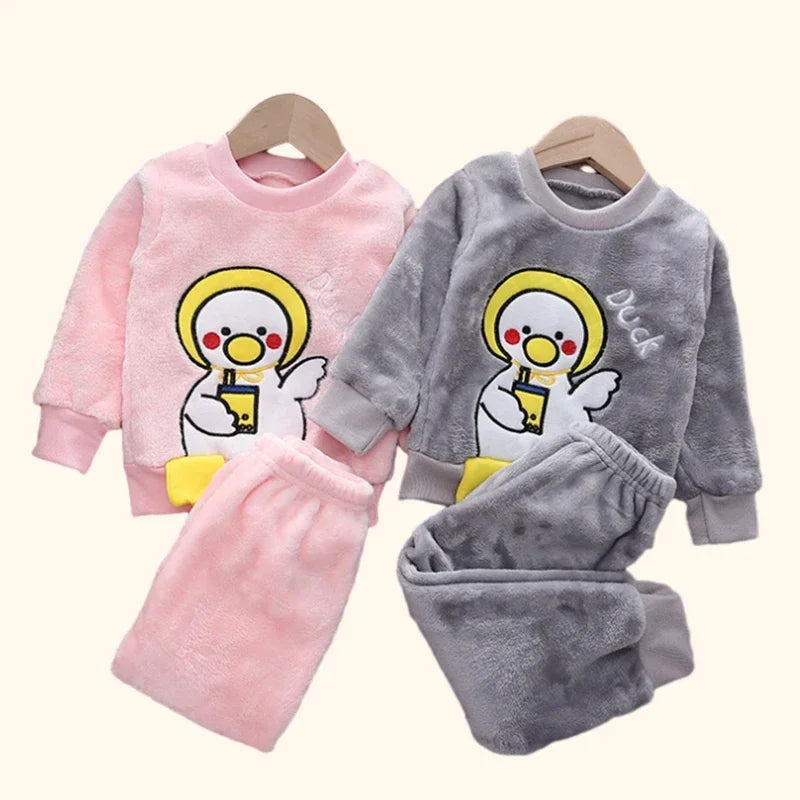 Ropa de otoño e invierno para niños, conjunto de pijamas para bebés, ropa de dormir de lana de Franela gruesa para niños, conjuntos de 2 uds, trajes cálidos para el hogar, ropa para niños