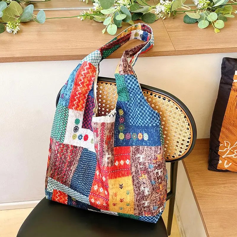 Fanshion-Bolso de retales de estilo étnico, bolso de hombro bohemio, informal, de gran capacidad, para ir al trabajo
