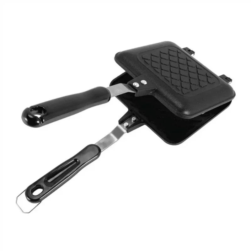 Sandwichera a la parrilla y sartén para hacer Panini, placas antiadherentes, sandwichera de estufa, sartén abatible de aluminio para Cocina