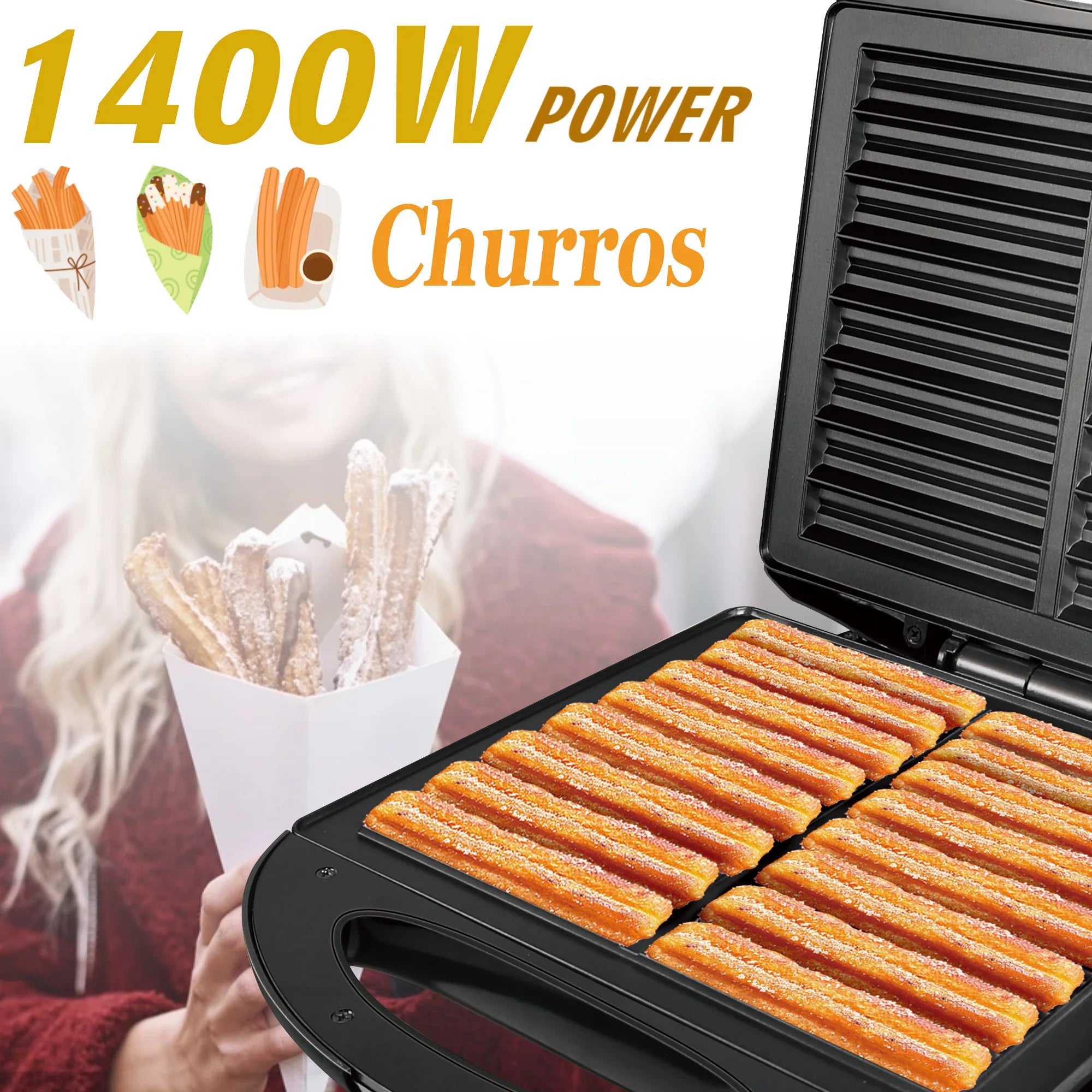 Sonifer-sandwichera eléctrica de 1400W, electrodomésticos de cocina para desayuno, máquina de gofres, sartén de hierro antiadherente, España