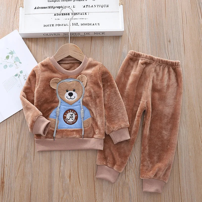 Ropa de otoño e invierno para niños, conjunto de pijamas para bebés, ropa de dormir de lana de Franela gruesa para niños, conjuntos de 2 uds, trajes cálidos para el hogar, ropa para niños