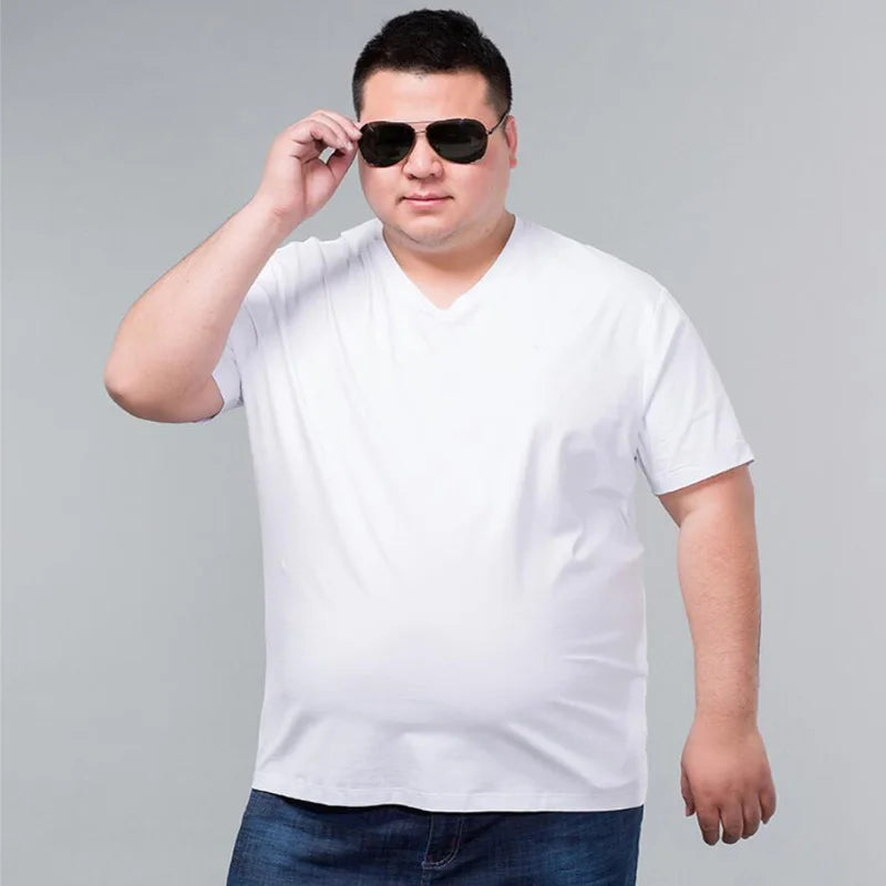 Camiseta grande para hombre talla grande 8XL 9XL 10XL 11XL 12XL manga corta cuello en V suelta Casual negro gris blanco