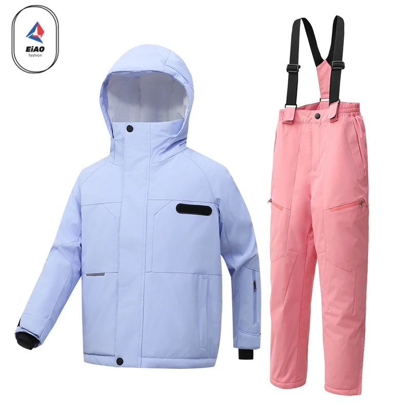 Trajes de esquí para niños, calentador de cuerpo para exteriores, traje de Snowboard, chaqueta térmica + Pantalones, monos de esquí, conjuntos de nieve impermeables para invierno para niños