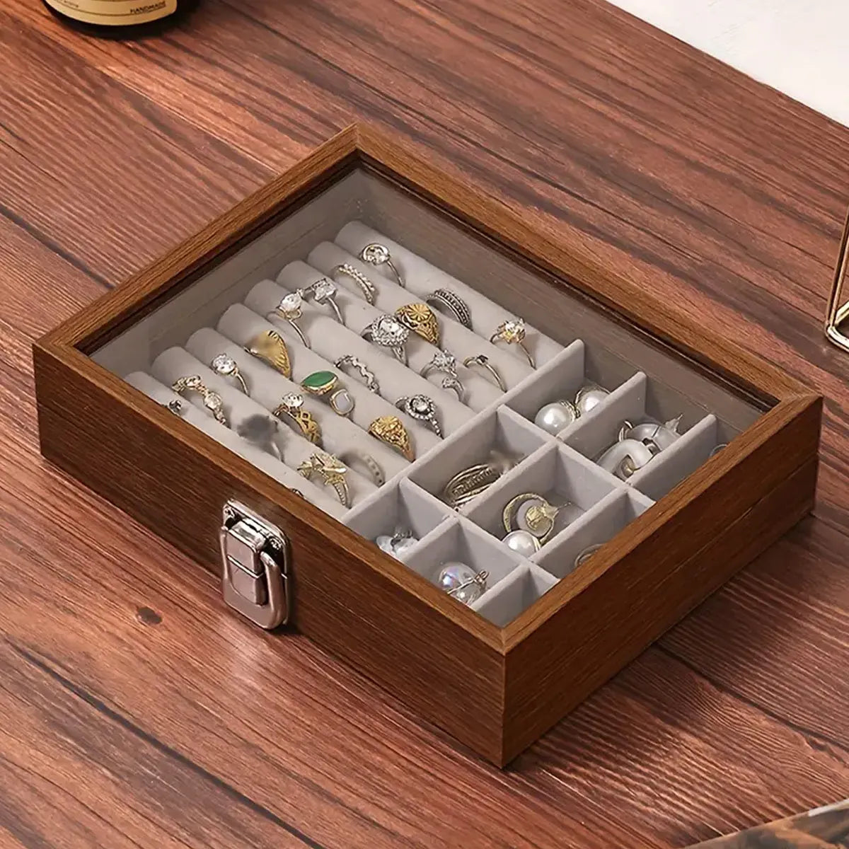 1 unidad, caja de almacenamiento de joyería Vintage, joyero cubierto, caja de anillos, pendientes, pulseras, collares, caja de presentación de madera maciza