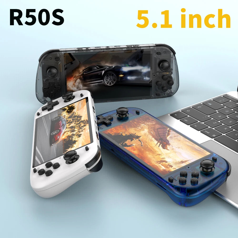 Nuevo R50S Consolas 5,1 pulgadas 854*480 pantalla HD reproductor de videojuegos 4200mAh batería Retro consola de juegos portátil Dropshipping