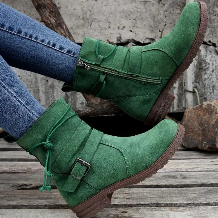 2025 Botas Chelsea para Mujer, Zapatos Retro hasta el tobillo, gamuza, Otoño Invierno, nuevas botas góticas informales para motocicleta, Zapatos de gladiador para caminar para Mujer