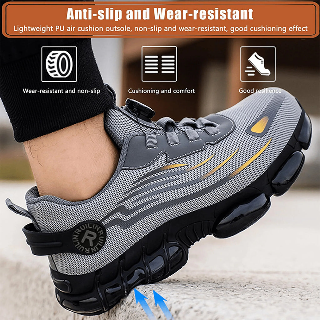 Zapatos de seguridad protectores con punta de acero indestructibles, zapatos de trabajo antideslizantes y resistentes a la abrasión, zapatillas cómodas y resistentes para hombres ﻿