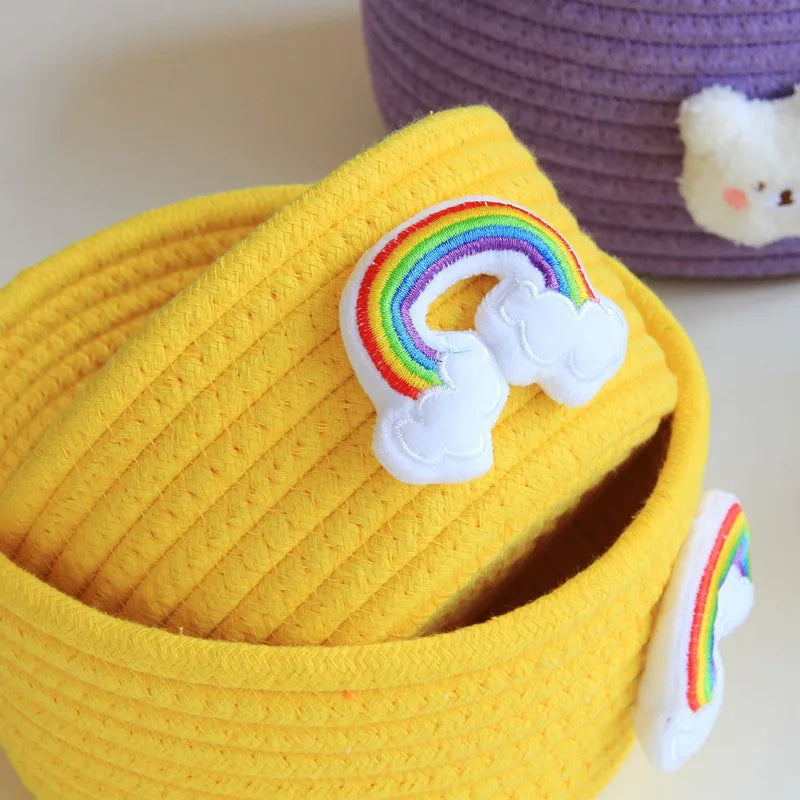 Cesta de almacenamiento tejida a mano con animales de dibujos animados, juguetes para niños, organizador de escritorio, caja de almacenamiento de artículos diversos, cestas para la colada, caja de almacenamiento