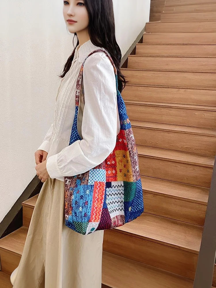 Fanshion-Bolso de retales de estilo étnico, bolso de hombro bohemio, informal, de gran capacidad, para ir al trabajo