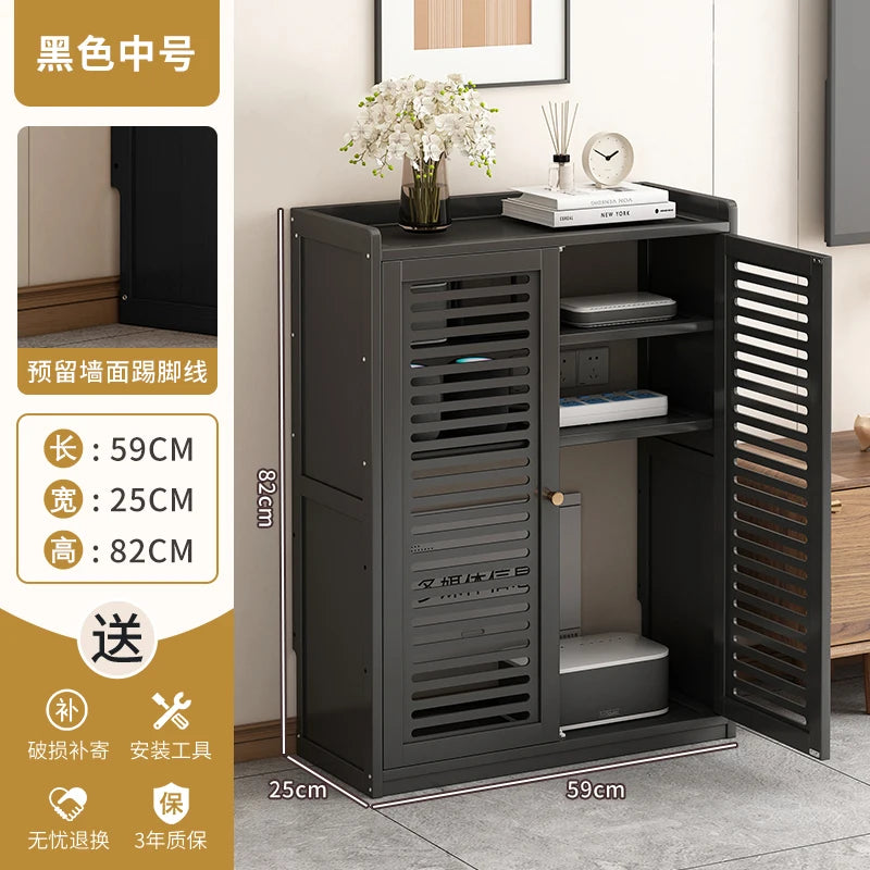 Caja de almacenamiento de enrutador de madera maciza, organizador de gabinete Multimedia, estante multimedia a prueba de polvo, estante de módem WiFi para configuración de electrónica del hogar