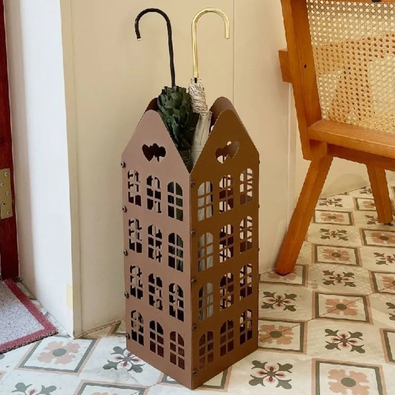 Cubo de Metal para paraguas, soporte moderno para paraguas, cesta para paraguas hueca de entrada elegante, cajas de almacenamiento para paraguas de negocios para interiores