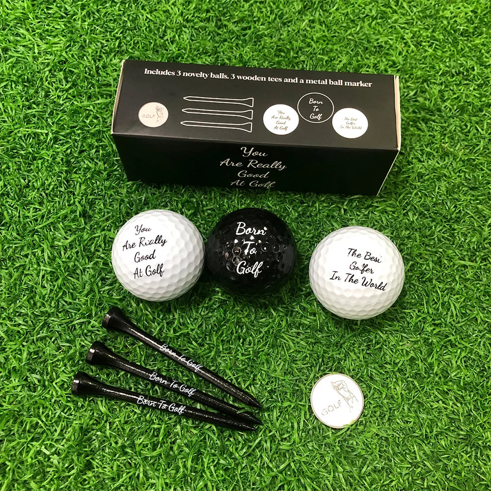 Divertido juego de regalos de golf para hombres, regalo de golf novedoso incluido, 3 pelotas de golf + 3 camisetas de golf + 1 marcador de pelota, regalo perfecto para golfista