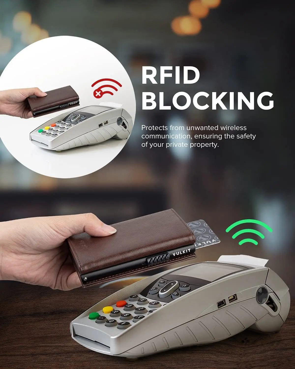 Tarjetero para hombre con bolsillo para dinero, billetera minimalista emergente de cuero PU con bloqueo RFID, funda para tarjetas bancarias de Metal delgada