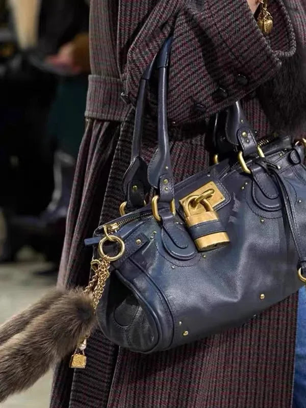 Bolso con Cabeza de Candado Retro, Bolso con Almohada con Remaches, Bolso de Chica Estilo Millennium, Bolso Cruzado para Ir al Trabajo